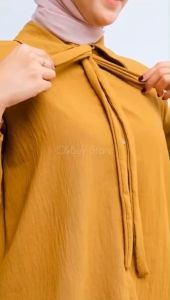 C&Buy Store Kemeja Cringkle Wanita Blouse Cringkle Setelan Wanita Model Pita Leher Kemeja PITA AZKIA Kemeja Kancing Lengan Panjang Lengan Full Karet Hiasan Pita Bisa Dilepas Kemeja One size