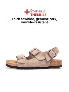 THEMULE | Wide Thick Sole Cork Bottom Genuine Leather Sandals