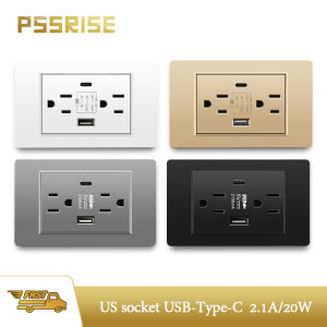 PSSRISE US Standard 118mm USB Type-c 5V 2.1A Double Sockets Flame Retardant PC with usb Charging Smart Home Appliance Plug Adapt