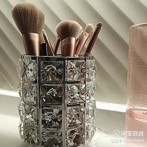 Crystal Glass Makeup Brush Storage Tube Large Capacity Cosmetic Organizer Desktop Vanity Eyebrow Pencil Storage Box Bedroom