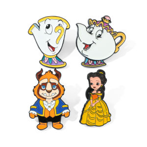 4 Pcs Cartoon Beauty and The Beast Brooch Cute Mrs. Potts Enamel Pin Backpack Clothing Jewelry Metal Badge Accessories Gift