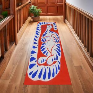 VIKAMA Art Cat Runner Rug Blue Red Print Non Slip Washable Mat For Kitchen Hallway Bedroom Creative Illustration Decor