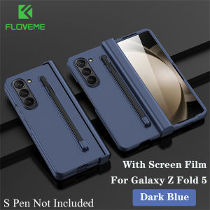 FLOVEME 3 In 1 With Front Screen Film Protector Frosted Folding Phone Case For Samsung Galaxy Z Fold 5 5G With Pen Slot Holder Hinge Protection Matte Skin Feeling Hard PC Shockproof Back Cover For Galaxy Z Fold 5