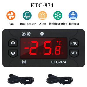 ETC-974 mini 220V Bộ điều khiển nhiệt độ kĩ thuật số tủ lạnh Bộ điều chỉnh nhiệt điều chỉnh NTC cảm biến kép