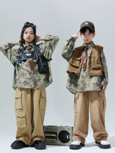 ชุดเต้นรำสตรีทเด็ก ฮิปฮอป ชุดกลอง อินเทรนด์ เสื้อผ้าการแสดงสำหรับเด็กสำหรับเด็กชายและเด็กหญิง