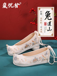 รองเท้าส้นแบนแบบสวมหัวแหลมประดับลูกปัด ทรงย้อนยุคของจีน รองเท้าผู้หญิง ทรงหัวแหลม ทรงหัวแหลม รองเท้าผ้าปักดอกไม้ รองเท้าลำลองสำหรับใส่ในฤดูใบไม้ผลิและฤดูใบไม้ร่วง