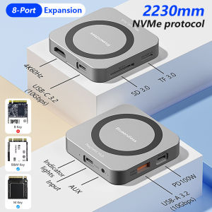 10Gbps M.2 Magnetic SSD Enclosure Docking Station Type-C USB3.2 Splitter 8in1 NVME Card Reader 4K HDMI For iPhone 17/16/15 Pro