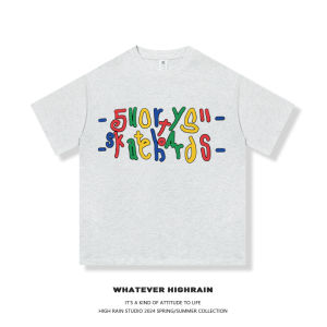 เสื้อยืดแขนสั้นผ้าฝ้ายแท้สไตล์ย้อนยุคสไตล์อเมริกันสำหรับผู้ชายและผู้หญิงในช่วงฤดูร้อน เสื้อยืดคอกลมระบายอากาศได้ดี