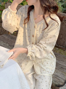 Bộ Đồ Ngủ Cotton Dài Tay Quần Dài Họa Tiết Hoa Dành Cho Nữ Bộ Đồ Mặc Nhà Thoải Mái Thoáng Khí Mùa Xuân Thu Đông