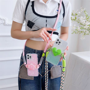 Zeallion Fashion Mobile Phone Lanyard Crossbody Flower Heart Cartoon Pattern Cute Back Clip Chain Anti Loss Backpack Style Phone Clip Chain Lanyard