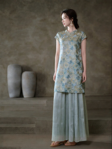JK&JS | Short Split Summer Cheongsam Dress Silk Clipping