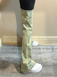 กางเกงยีนส์ทรงตรงชายทรงหลวมฤดูใบไม้ร่วง/ฤดูหนาว กางเกงยีนส์ทรงหลวมขาตรงทรงเข้ารูปสีดินเหลืองใหม่ 2025 กางเกงยีนส์ทรงเข้ารูปสไตล์อเมริกันสุดเก๋