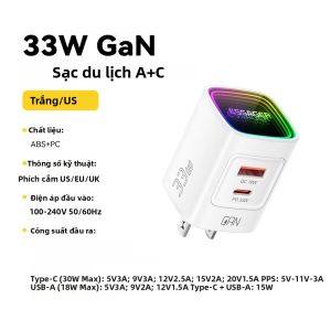 Essager | Sạc Nhanh GaN USB Type C Essager 33W PD Sạc Nhanh Di Động Cho iPhone 17/16/15/14 Pro Max iPad Xiaomi Samsung S25 RGB - Tiện Lợi Khi Đi Du Lịch