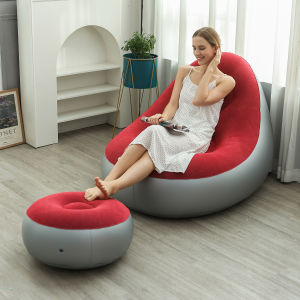 Inflatable Lounge Chair for Adults Folding Portable Lazy Sofa with Foot Stool Air Couch Sofa for Livingroom and Bedroom