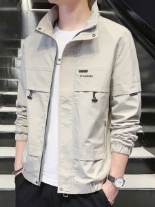 ROMON | Lormen Mens Casual Workwear Jacket Short Stand Collar Windproof Fashionable Spring Autumn Zipper Closure Standard Fit Jacket