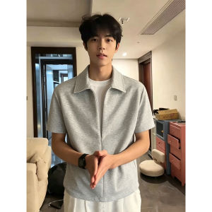 Light Gray Half-Zip Pseudo Two-Piece Collar T-Shirt