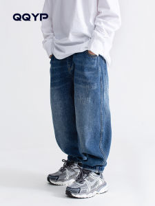 Boys Straight Leg Jeans Spring Autumn Loose Long Trousers Dad Pants Korean Style Cotton Blend Fabric No Lining Medium Softness