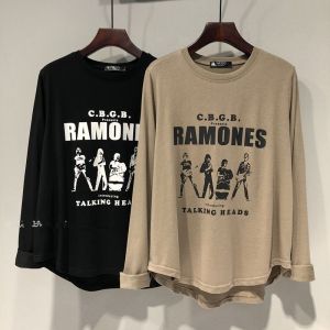 plus Size Womens Long Sleeve T-Shirt Lazy Style Arc Pattern Hem 300 Pounds Spring Autumn Loose Fit round Neck Commute Wear