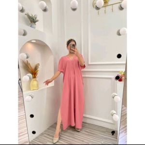 Long Dress Crinkle Airflow Premium | Atasan Wanita Nagita Panjang Bahan Crinkle Airflow Premium | Long Square Blouse Tunik Belahan | Long Dress Kaftan Crincle Air Flow Nagita Panjang