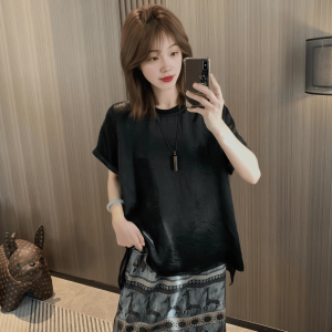 Fashionable Casual Spliced Short Sleeve T-Shirt Womens plus Size Loose Slimming Top Summer New Style Korean Version Citywalk