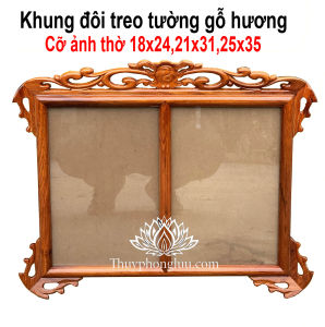 Khung ảnh treo đôi 2 cỡ ảnh thờ gia tiên gỗ hương cỡ 21x3125x35