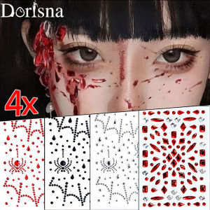 4Pcs Halloween Makeup Facial Rhinestone Sticker 3D Face Jewels Spider Pattern Acrylic Eyeshadow Sticker For Festival Party