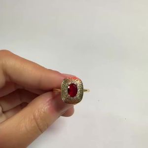 Huitan Lãng Mạn Nhẫn Cô Dâu Thời Trang Nữ Hiện Đại Đính Hôn Trang Sức Đỏ Đính Đá Cubic Zirconia Cưới Ban Nhạc Thiết Lập Hình Học