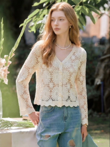Sun Protection French Romantic Daisy Lace V-Neck Knit Cardigan