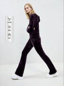 Juicy Couture | Sheen Velvet Tapered Flared Rhinestone Womens Pants