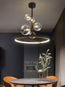 Đèn Thả LED Vòng Tròn Kết Hợp Bóng Thủy Tinh Trang Trí Cao Cấp