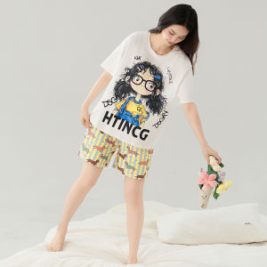 Miiow | Cat Person Summer Sleepwear Womens Pure Cotton Short Sleeve Shorts 7A Antibacterial Dust Mite Proof Ladies Home Clothes Outdoor Wearable