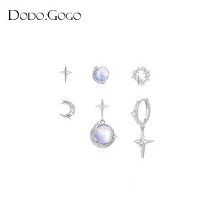 DODO.GOGO | Bộ 6 Cặp Bông Tai Đính Hột Xoàn Hình Sao Mặt Trăng Thanh Lịch