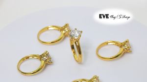 24K เพชรCz แหวนทองไมครอน สำหรับคุณผู้หญิง ไซส์แห้งเลือก