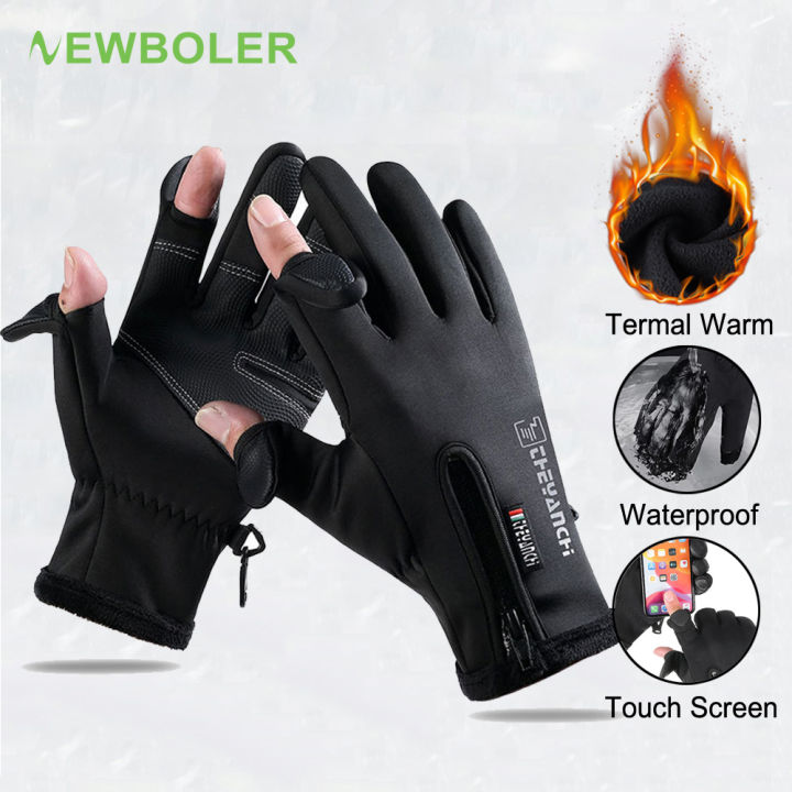 Waterproof Anti-Slip Fishing Gloves Two-Finger Winter Cycling Gloves Full  Outdoor Riding Sport Touchscreen Half-Finger Gloves