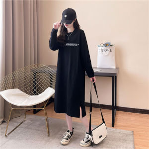 Spring Autumn Korean Style Long Sleeve Cotton T-Shirt Dress Printed Casual Loose Waist Soft Medium Length H Type Fashionable Knee over