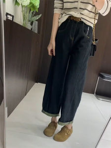 กางเกงยีนส์ทรงหลวมเอวสูงไซส์ใหญ่สำหรับผู้หญิง กางเกงขายาวทรงขากว้าง ทรงสลิมฟิต ทรงเก้าส่วน แฟชั่นฤดูใบไม้ร่วง/ฤดูหนาว