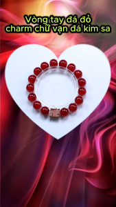 Vòng chuỗi đeo tay đá đỏ charm chữ vạn đá kim sa 8 ly và 10 ly vòng tay hạt