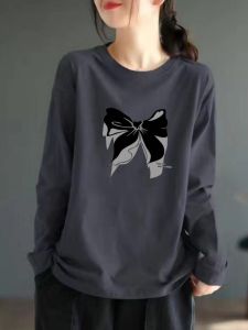 Womens Loose Fit Long Sleeve Cotton T-Shirt Print Base Layer Shirt Slimming Concealing Spring Autumn Top Casual Commute