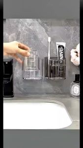 Wall Mounted Toothbrush Holder Durable Bathroom Storage Rack Self-adhesive Toiletries Organizer Shelf Wash Cup Set Accessories