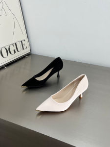 รองเท้าส้นสูงสำหรับผู้หญิง ทรงหัวแหลม สำหรับใส่ไปทำงาน ดีไซน์ใหม่ สำหรับฤดูร้อนปี 2025 รองเท้าส้นเดี่ยวแบบสวมสบาย สไตล์ฝรั่งเศส