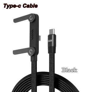 240W 2-in-1 Black/Orange Fast Charging Foldable Bracket Data Cable Type-C to Type-C USB OTG Data Wire with Phone Tablet Stand