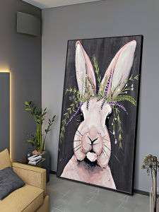 Hand-Painted Abstract Rabbit Year Wall Art Childrens Room Decor Large Floor Standing Painting Texture Oil Canvas Home Decoration