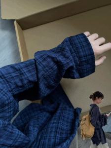 Áo Khoác Ngoài Oversize American Lazy Style Cho Nữ Áo Sơ Mi Kẻ Caro Ống Rộng Che Phủ Dài Vừa Phải Phong Cách Ins Áo Khoác Ngoài