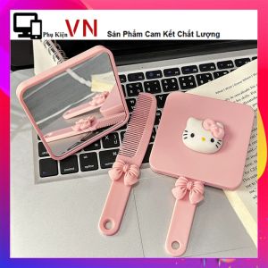 Gương Lược Cầm Tay Du Lịch Chải Tóc Massage Tạo Kiểu - Bộ Lược Gương Cầm Tay Hello Kitty Mẫu Vuông Dễ Thương Xếp Gọn Dễ Dàng Mang Theo Bên Mình - Lược Chải Tóc
