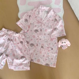 Cute Dessert Rabbit Cotton Pajamas Womens Cartoon Sweet Home Clothes Set Long Sleeve Long Pants Student Indoor Outfit