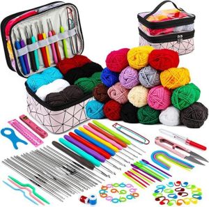2025 New 105pcs/set Beginner Crochet Hooks Needles Handmade Crafts Crochet Set Complete with DIY Hand Woven Needle and Thread Tools Including Yarn Storage Bag TPR Crochet Set