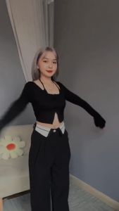 Quần Tây Nữ Ống Rộng Lưng Cao Dáng Suông Mix Cạp Bẻ Độc Đáo Quần Tây Dáng Dài 100cm hack chiều cao.