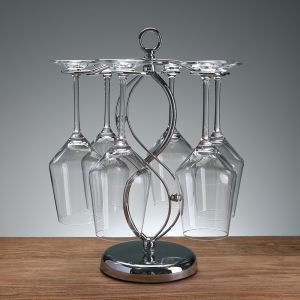 ตู้แก้วเสิร์ฟไวน์สไตล์ยุโรปแบบตั้งได้ 6 แก้ว ตู้แก้วไวน์แบบแขวนดีไซน์เรียบง่าย ห้อยได้ 6 แก้ว ตู้แก้วเสิร์ฟไวน์แบบตั้งได้