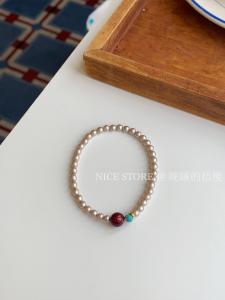 สร้อยข้อมือลูกปัดมุกสีเขียวสไตล์จีนย้อนยุคใหม่สำหรับผู้หญิง ชุบเงิน เครื่องประดับตกแต่งข้อมือแบบดั้งเดิม ต้นกำเนิดของโลหะผสม