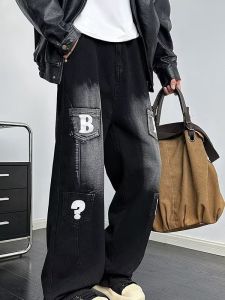 กางเกงยีนส์ทรงหลวมสไตล์อเมริกันสตรีทวินเทจพร้อมกระเป๋าหลายช่องสำหรับผู้ชายและผู้หญิง กางเกงขายาวทรงหลวม